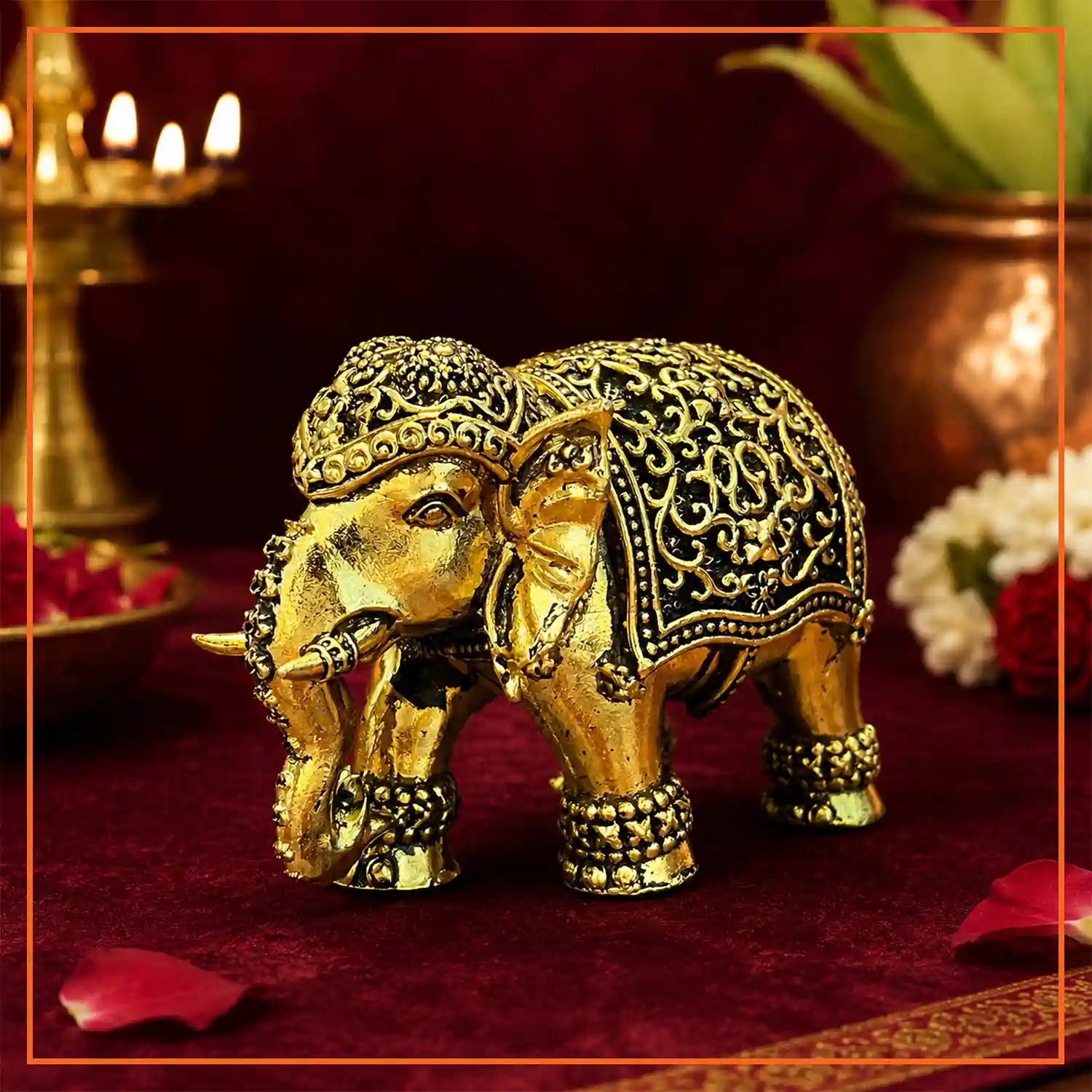 Royal Carved Airavat Brass Elephant Idol | 4 cm 